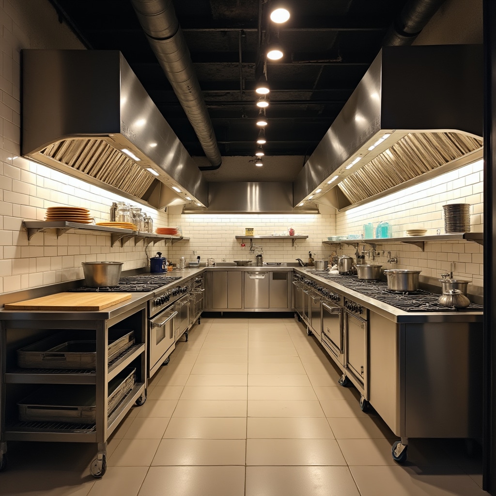 Professional commercial kitchen meeting health regulations